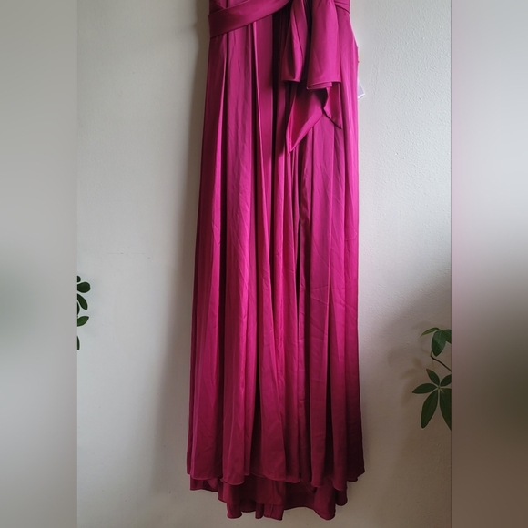 Ieena for Mac Duggal,Charmeuse Halter Strap Soft Tie Waist Gown, Magenta, Size 6 - Picture 5 of 10